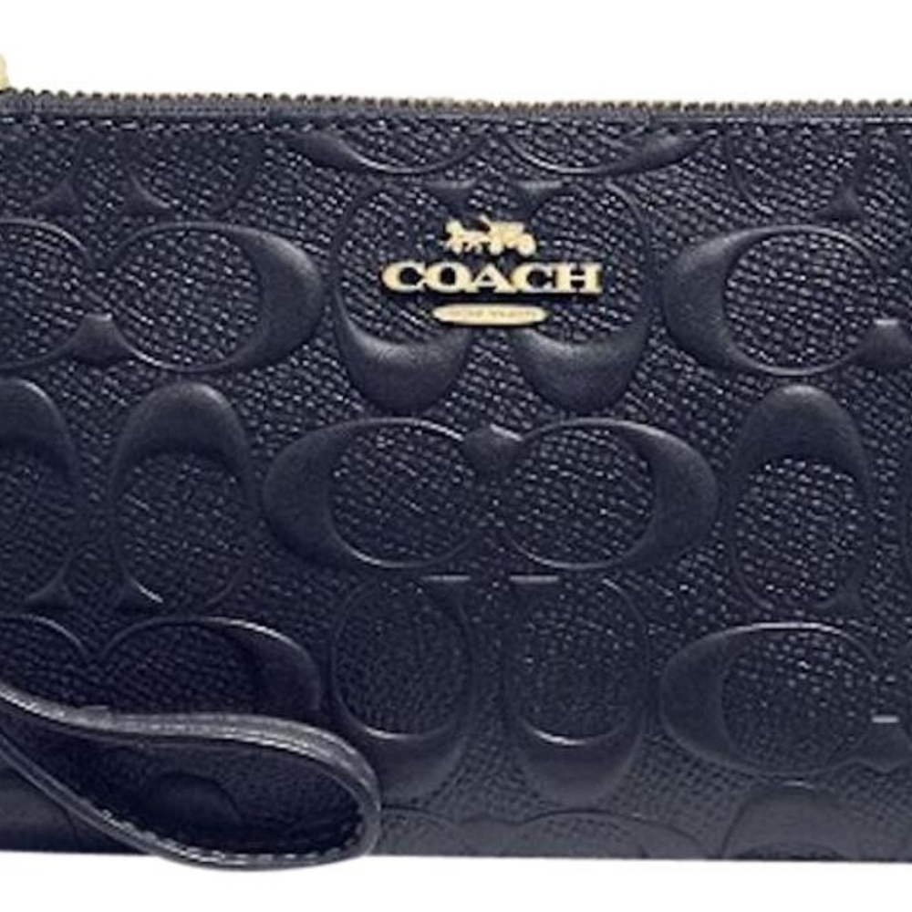 Coach Debossed Leather Corner Zip Wristlet, Blue